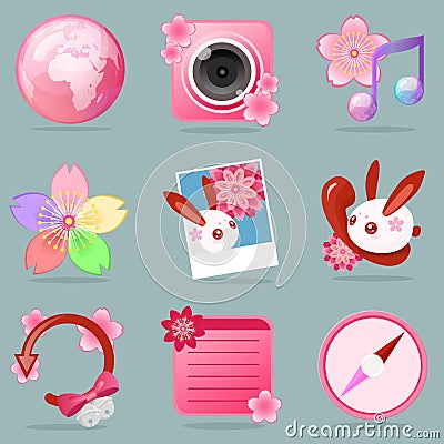 Sakura Rabbit in Japanese StyleVector illustration of apps icon Combination in Blue Backgroundï¼ŒSakura Rabbit in Japanese Style Vector Illustration