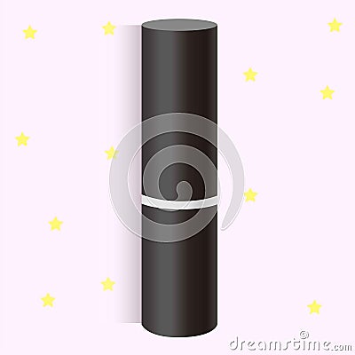 Black lipstick, female cosmetics, 3d realistic vector illustration with yellow stars on pink background Vector Illustration