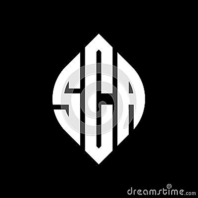 SCA circle letter logo design with circle and ellipse shape. SCA ellipse letters with typographic style. The three initials form a Vector Illustration