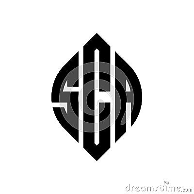 SCA circle letter logo design with circle and ellipse shape. SCA ellipse letters with typographic style. The three initials form a Vector Illustration