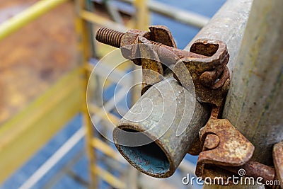 Scaffold double fix clamp and scaffold pipe are lock scaffold pi Stock Photo