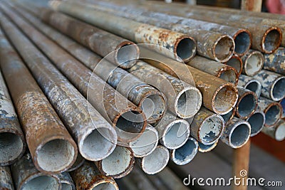 Scaffold pipe have been kept on stand or shelf for support construction job, The piping was used by scaffolder to install Stock Photo