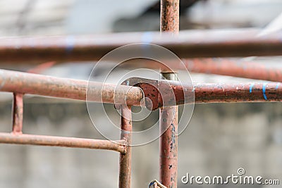 Scaffolding in construction. scaffold pipe clamp and parts Stock Photo