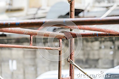 Scaffolding in construction. scaffold pipe clamp and parts Stock Photo