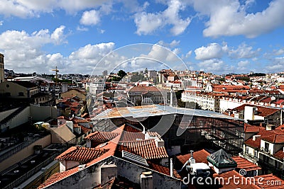 Scaffolding enclosure on the rooftops of Lisbon Editorial Stock Photo