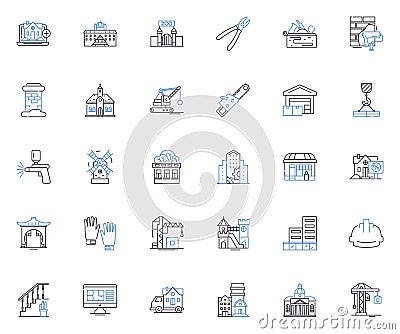 Scaffolding line icons collection. Platform, Support, Construction, Ladder, Trestle, Access, Frame vector and linear Vector Illustration