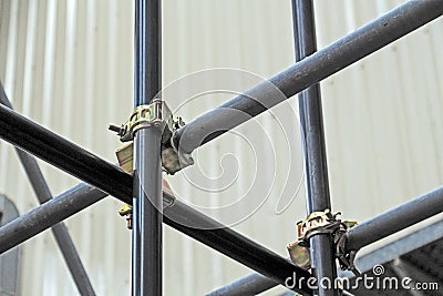 Scaffolding pipe clamp and parts Stock Photo