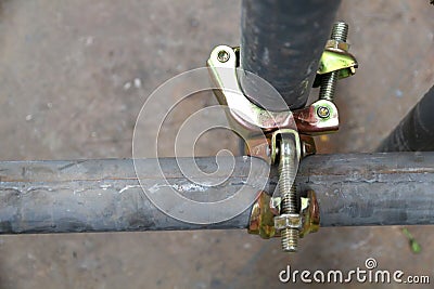 Scaffolding pipe clamp and parts Stock Photo