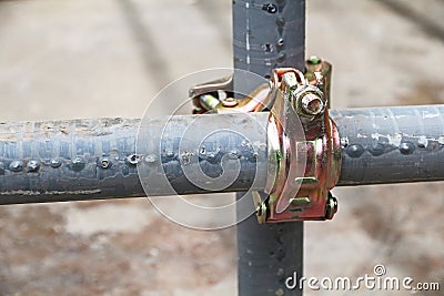 Scaffolding pipe clamp and parts Stock Photo