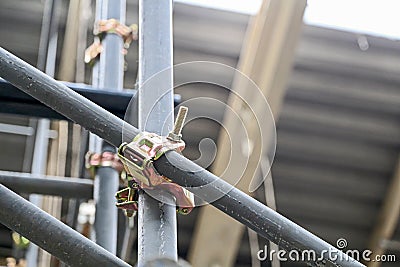 Scaffolding pipe clamp and parts Stock Photo