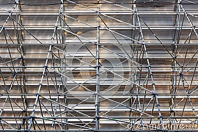 Scaffolding Steel Frame Installation in Construction Site, Scaffold Element, Structure Erection Stock Photo