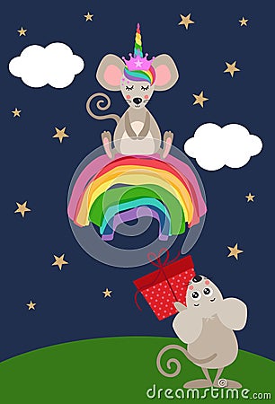 Children illustration with funny mices Vector Illustration