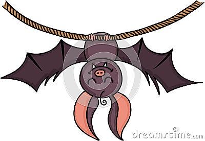 Happy bat hanging on a rope Vector Illustration