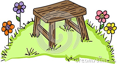 Wood bench in garden Vector Illustration