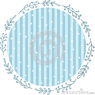 Baby blue party round sticker with stars Vector Illustration