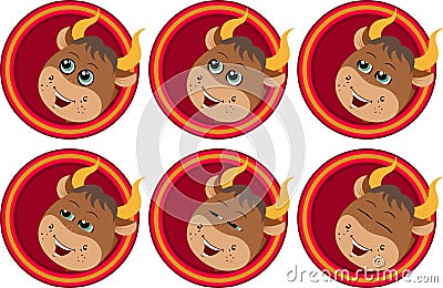 Illustration of cartoon trotting of ox open and close eyes Vector Illustration