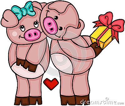 Cute couple of pigs in love Vector Illustration