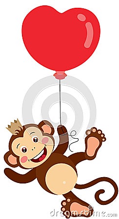 King monkey flying with heart balloon Vector Illustration