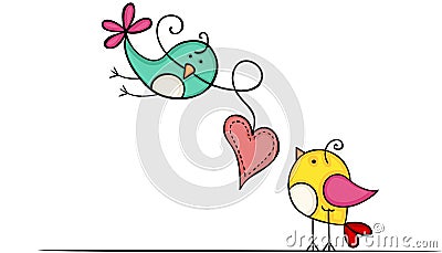 Lovely birds with heart Vector Illustration