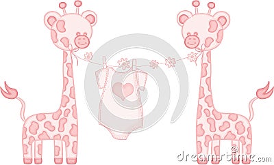 Pink baby girl giraffe Vector Illustration