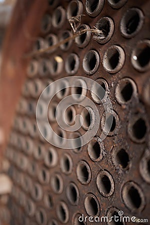 Scale and Corrosion Product of the water system in Heat Exchanger or Condenser Copper Tubes. Before Cleaning. Stock Photo