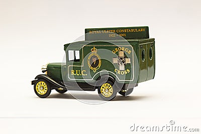 A scale die cast model of a Ford Van in the livery of the old Royal Ulster Constabulary police force. Editorial Stock Photo