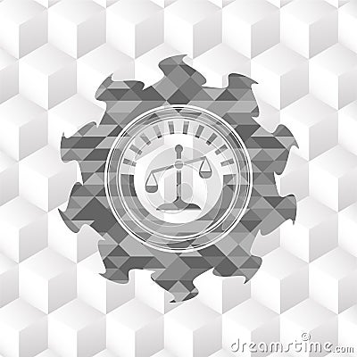 Scale icon inside realistic grey emblem with cube white background Vector Illustration