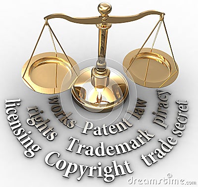 Scale IP rights legal justice words Stock Photo