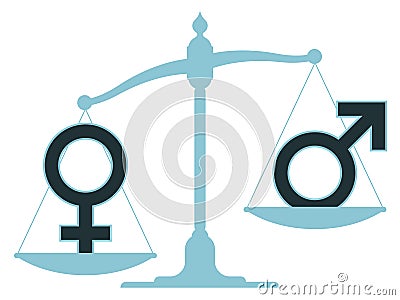 Scale with male and female icons showing imbalance Vector Illustration