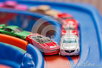 Scale model toy cars accident on the road. Traffic. Stupidity. Stock Photo