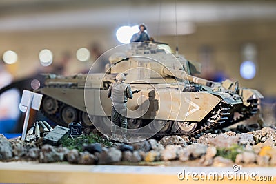Scale model of undefined military tank and soldiers Editorial Stock Photo