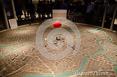 Scale model of where the atomic bomb exploded on Hiroshima, Hiroshima Peace Memorial Museum Editorial Stock Photo