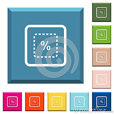 Scale object by percent white icons on edged square buttons Stock Photo