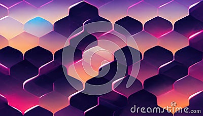 Scale pattern mosaic background neon color cell Cartoon Illustration