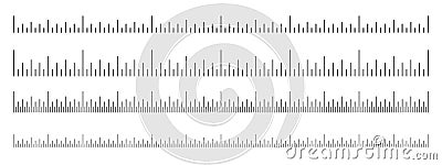Scale of ruler set. Horizontal measuring chart with inches markup. Distance, height or length measurement math or sewing Vector Illustration