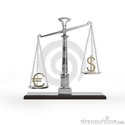 Scale with symbols of currencies Stock Photo