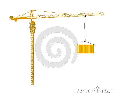 Scale tower crane vector isolated on white. Building machine on construction site. Tower construction crane container, cable hook. Stock Photo