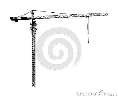 Scale tower crane vector silhouette isolated. Building machine on construction site. Tower construction crane for container. Stock Photo