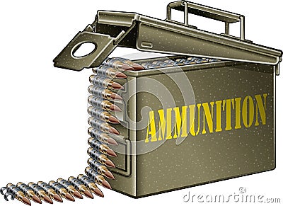 Ammunition belt with gun cartridges in ammunition box Vector Illustration