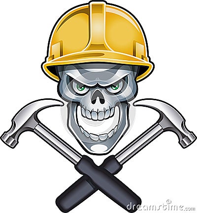 Wskull with safety helmet and crossed hammers Vector Illustration