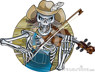 Skeleton hillbilly playing the fiddle Vector Illustration