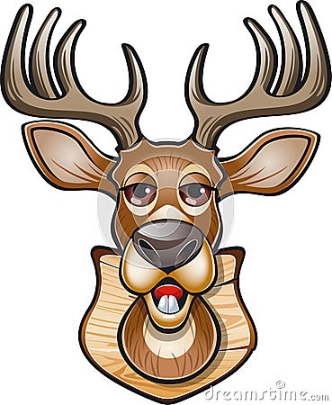 Whitetail deer buck head mounted on wooden shield Vector Illustration