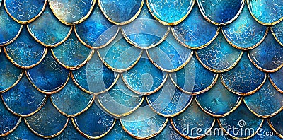 Scaled Pattern in Blue, Seamless Repeating Texture, Mercadine Scales, Abstract Background, Seamless, Pattern Stock Photo