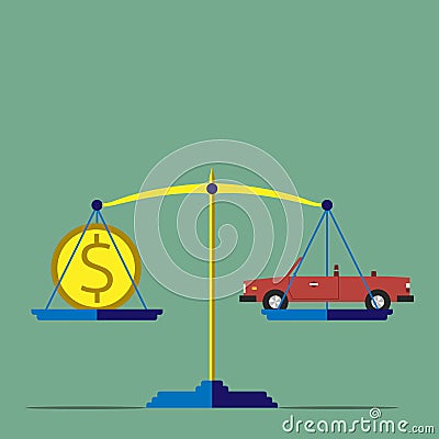 Scales, car and money Vector Illustration