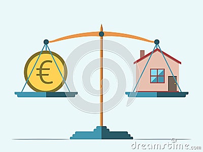 Scales, euro and house Vector Illustration