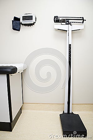 Scales in examination room Stock Photo