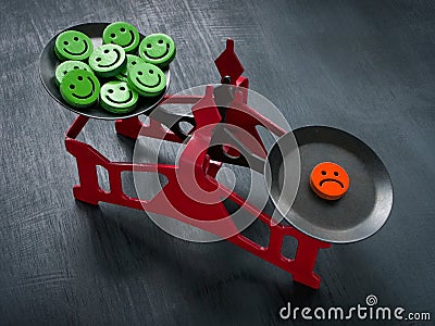 Scales with happy emoticons and sad. Negativity Bias concept. Stock Photo