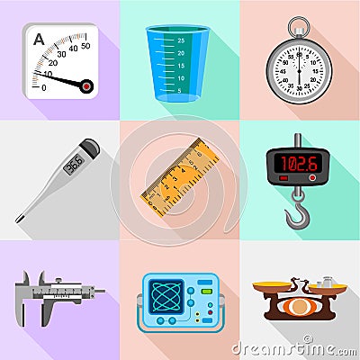 Scales icons set, flat style Vector Illustration