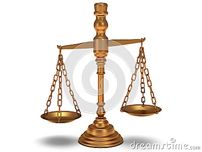 Scales justice on white. Isolated 3D. Stock Photo