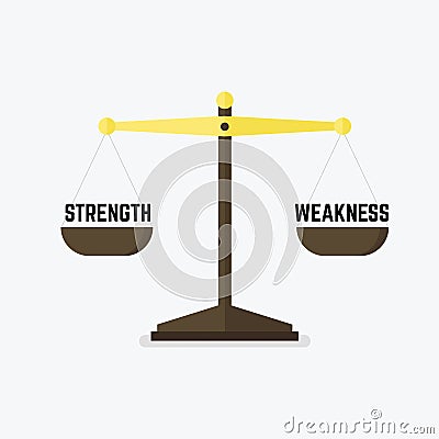 Scales measuring strength versus weakness. Vector Illustration